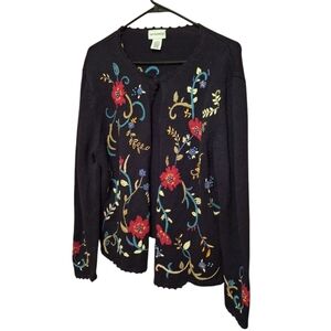 Breckinridge Embroidered Floral Cardigan Sweater Ladies XL  Boho Grandma-core